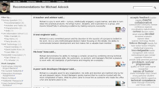 screenshot of Michael's References site